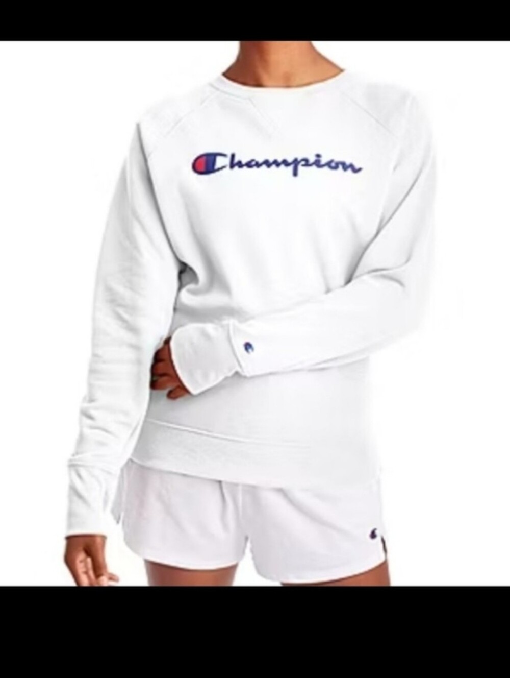 Champion White Logo Crewneck Sweatshirt - Picture 1 of 5